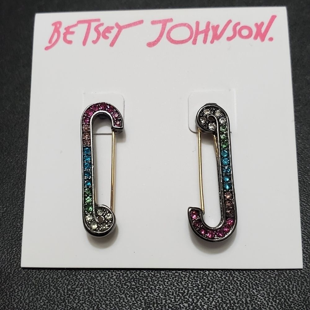 Betsey Johnson safety pin earrings colorful